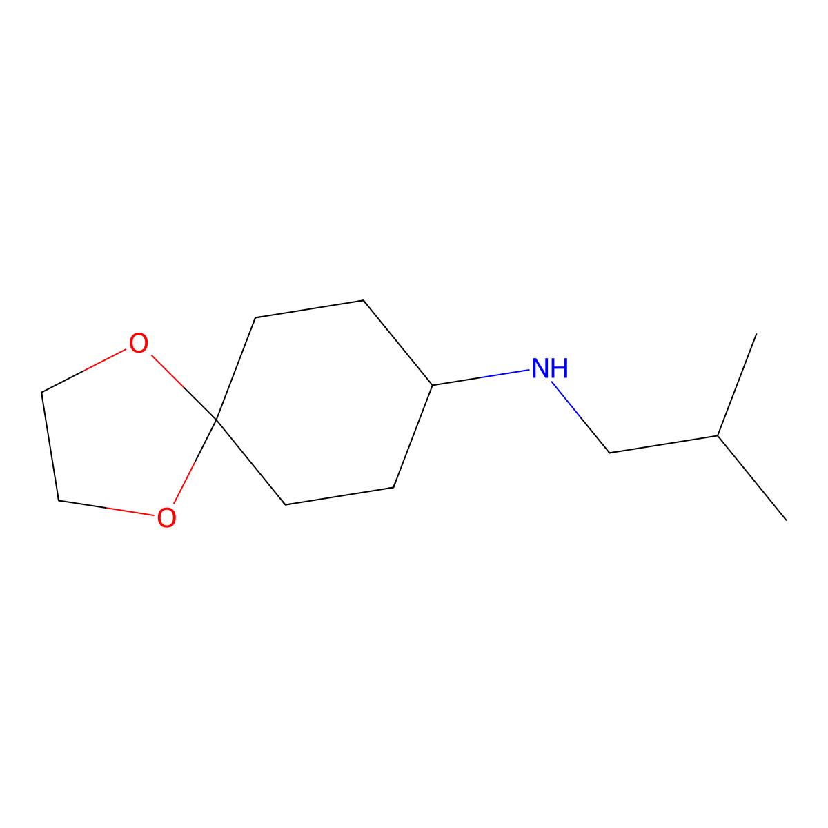 N-(2-methylpropyl)-1,4-dioxaspiro[4.5]decan-8-amine molecular structure, CAS 1019629-42-5