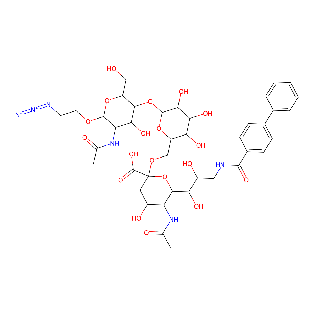 (2R,4S,5R,6R)-5-acetamido-2-[[(2R,3R,4S,5R,6S)-6-[(2R,3S,4R,5R,6R)-5-acetamido-6-(2-azidoethoxy)-4-hydroxy-2-(hydroxymethyl)oxan-3-yl]oxy-3,4,5-trihydroxyoxan-2-yl]methoxy]-6-[(1R,2R)-1,2-dihydroxy-3-[(4-phenylbenzoyl)amino]propyl]-4-hydroxyoxane-2-carboxylic acid molecular structure, CAS 1019642-47-7