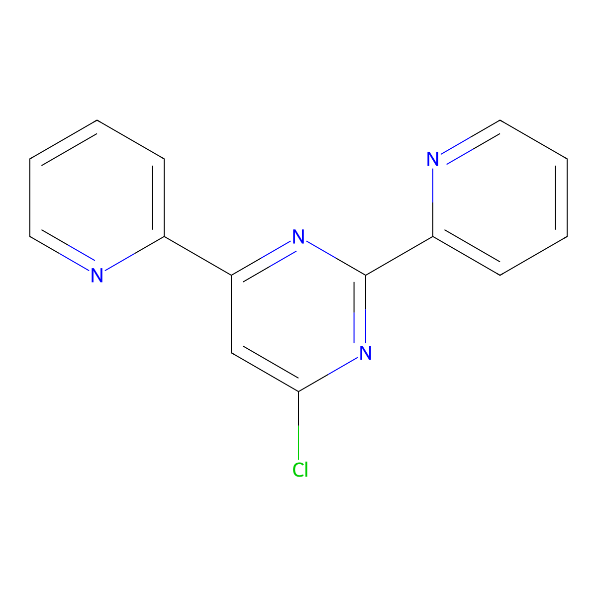 4-Chloro-2,6-di(2-pyridinyl)pyrimidine molecular structure, CAS 10198-68-2
