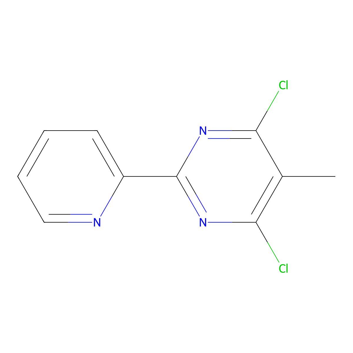 Pyrimidine, 4,6-dichloro-5-methyl-2-(2-pyridinyl)- molecular structure, CAS 10198-77-3