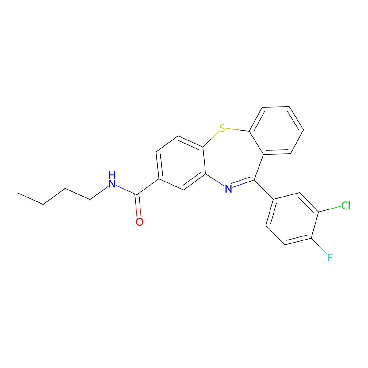 Dibenzo[b,f][1,4]thiazepine-8-carboxamide, N-butyl-11-(3-chloro-4-fluorophenyl)- molecular structure, CAS 1019839-52-1