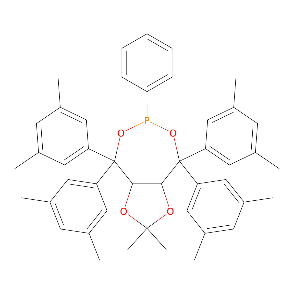 (3aR,8aR)-(-)-4,4,8,8-Tetrakis(3,5-dimethylphenyl)tetrahydro-2,2-dimethyl-6-phenyl-1,3-dioxolo[4,5-e]dioxaphosphepin molecular structure, CAS 1019840-96-0