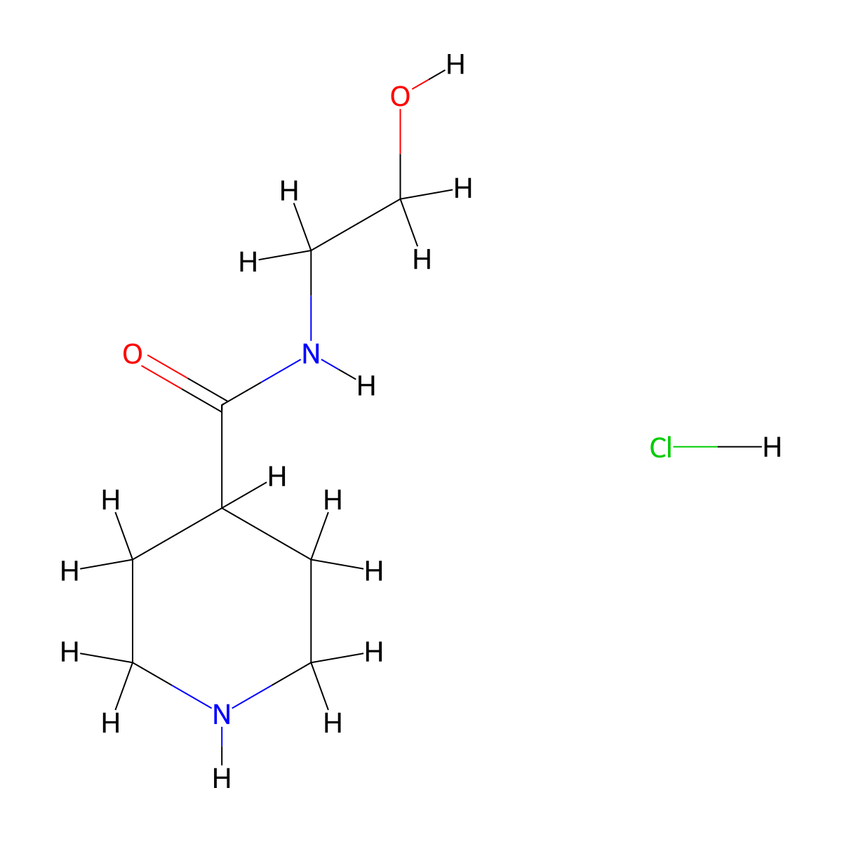 N-(2-hydroxyethyl)piperidine-4-carboxamide hydrochloride molecular structure, CAS 1019851-97-8