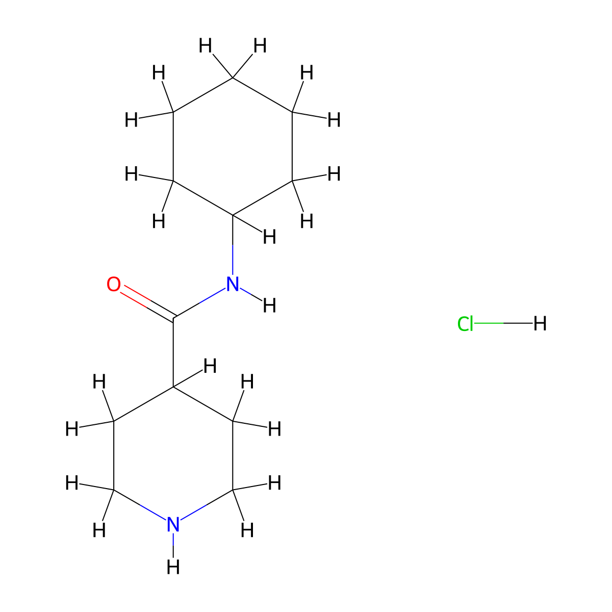 N-cyclohexylpiperidine-4-carboxamide hydrochloride molecular structure, CAS 1019851-98-9