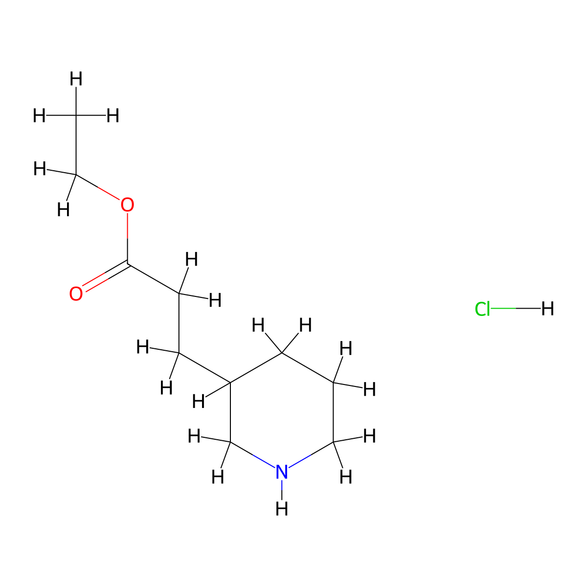 Ethyl 3-(piperidin-3-yl)propanoate hydrochloride molecular structure, CAS 1019852-05-1
