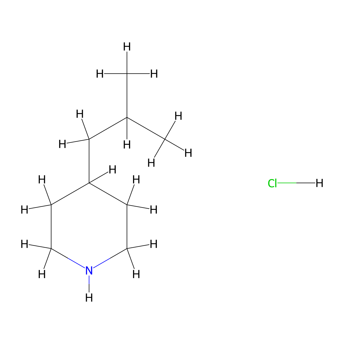 4-(2-Methylpropyl)piperidine hydrochloride molecular structure, CAS 1019852-12-0