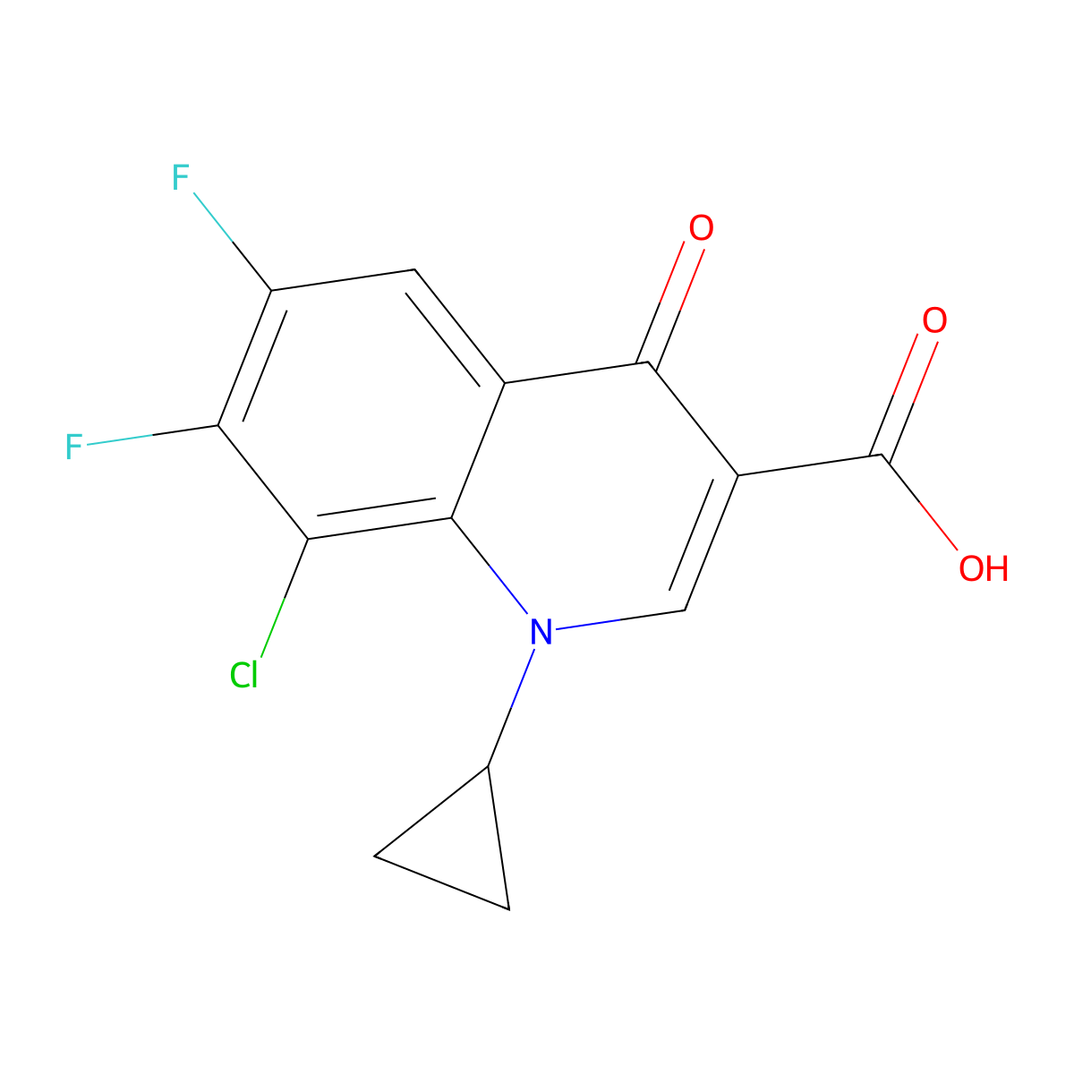 8-Chloro-1-cyclopropyl-6,7-difluoro-4-oxo-1,4-dihydroquinoline-3-carboxylic acid molecular structure, CAS 101987-89-7