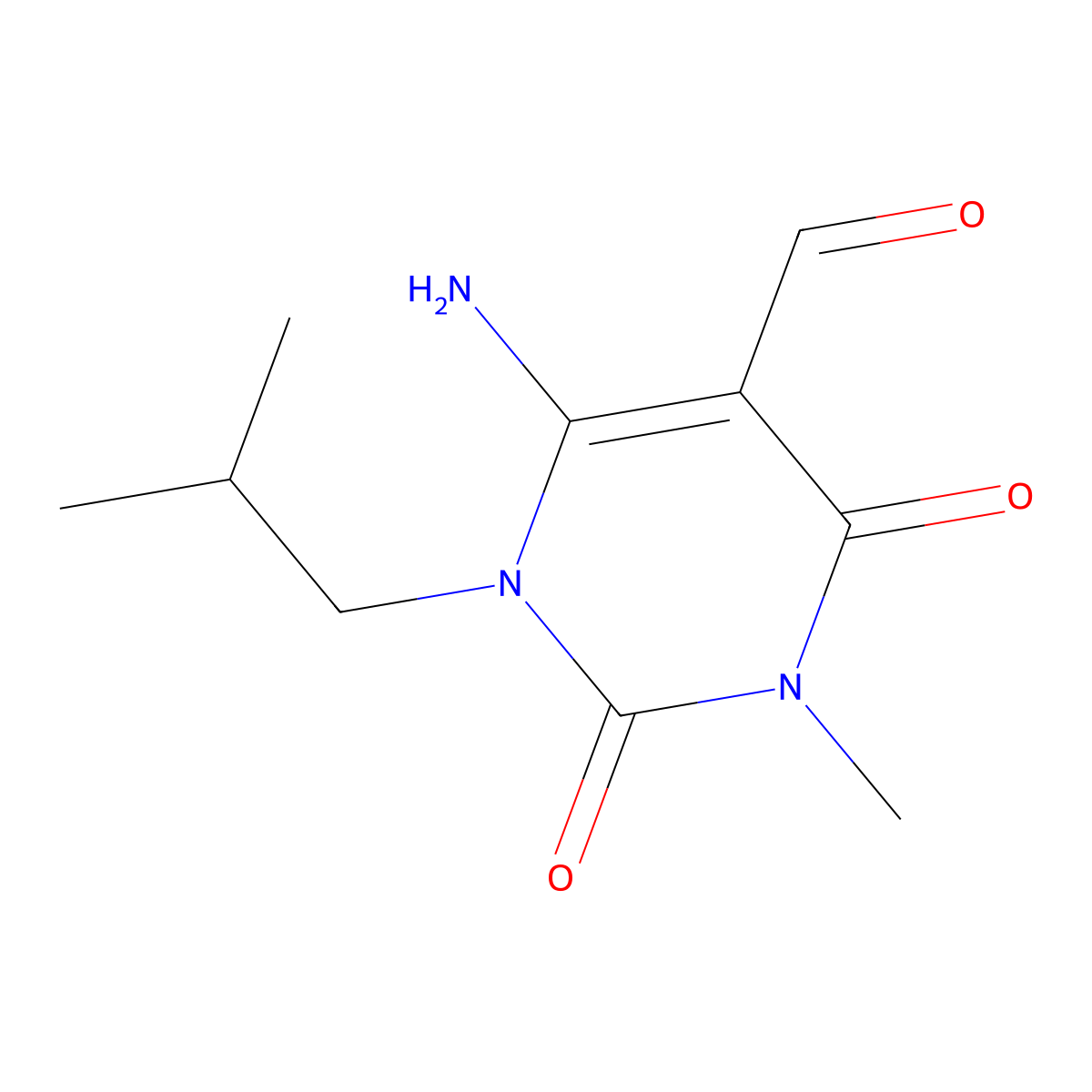 6-Amino-3-methyl-1-(2-methylpropyl)-2,4-dioxo-1,2,3,4-tetrahydropyrimidine-5-carbaldehyde molecular structure, CAS 101989-80-4