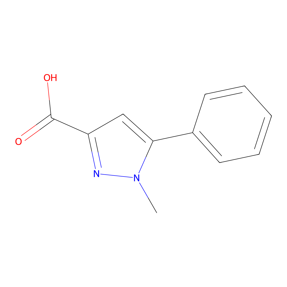 1-Methyl-5-phenyl-1H-pyrazole-3-carboxylic acid molecular structure, CAS 10199-53-8