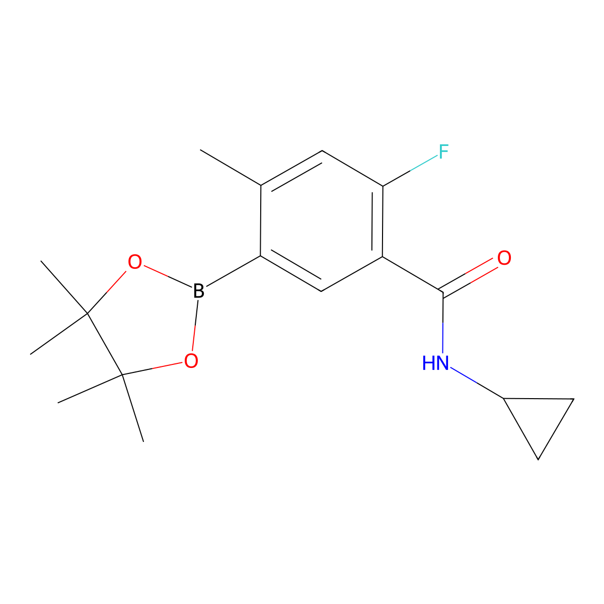 N-Cyclopropyl-2-fluoro-4-methyl-5-(4,4,5,5-tetramethyl-1,3,2-dioxaborolan-2-yl)benzamide molecular structure, CAS 1019918-80-9