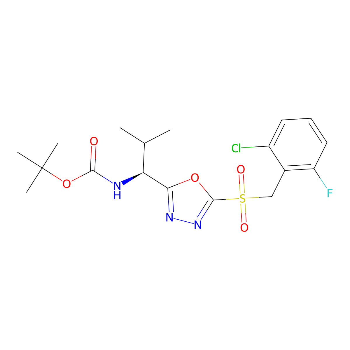 tert-butyl N-[(1S)-1-[5-[(2-chloro-6-fluorophenyl)methylsulfonyl]-1,3,4-oxadiazol-2-yl]-2-methylpropyl]carbamate molecular structure, CAS 1019921-23-3