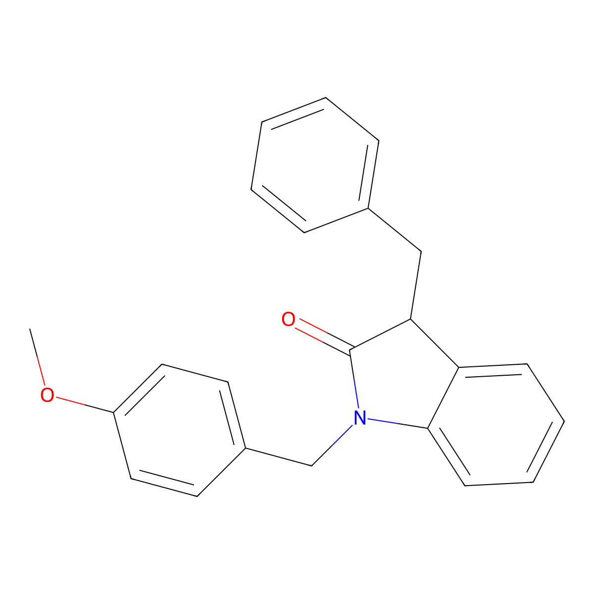 3-benzyl-1-[(4-methoxyphenyl)methyl]-2,3-dihydro-1H-indol-2-one molecular structure, CAS 1019995-79-9