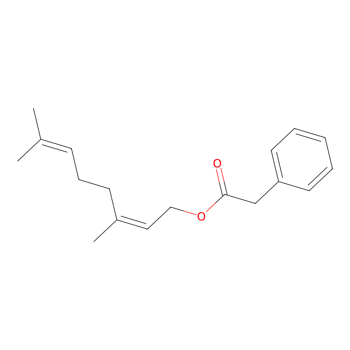 Geranyl phenylacetate molecular structure, CAS 102-22-7