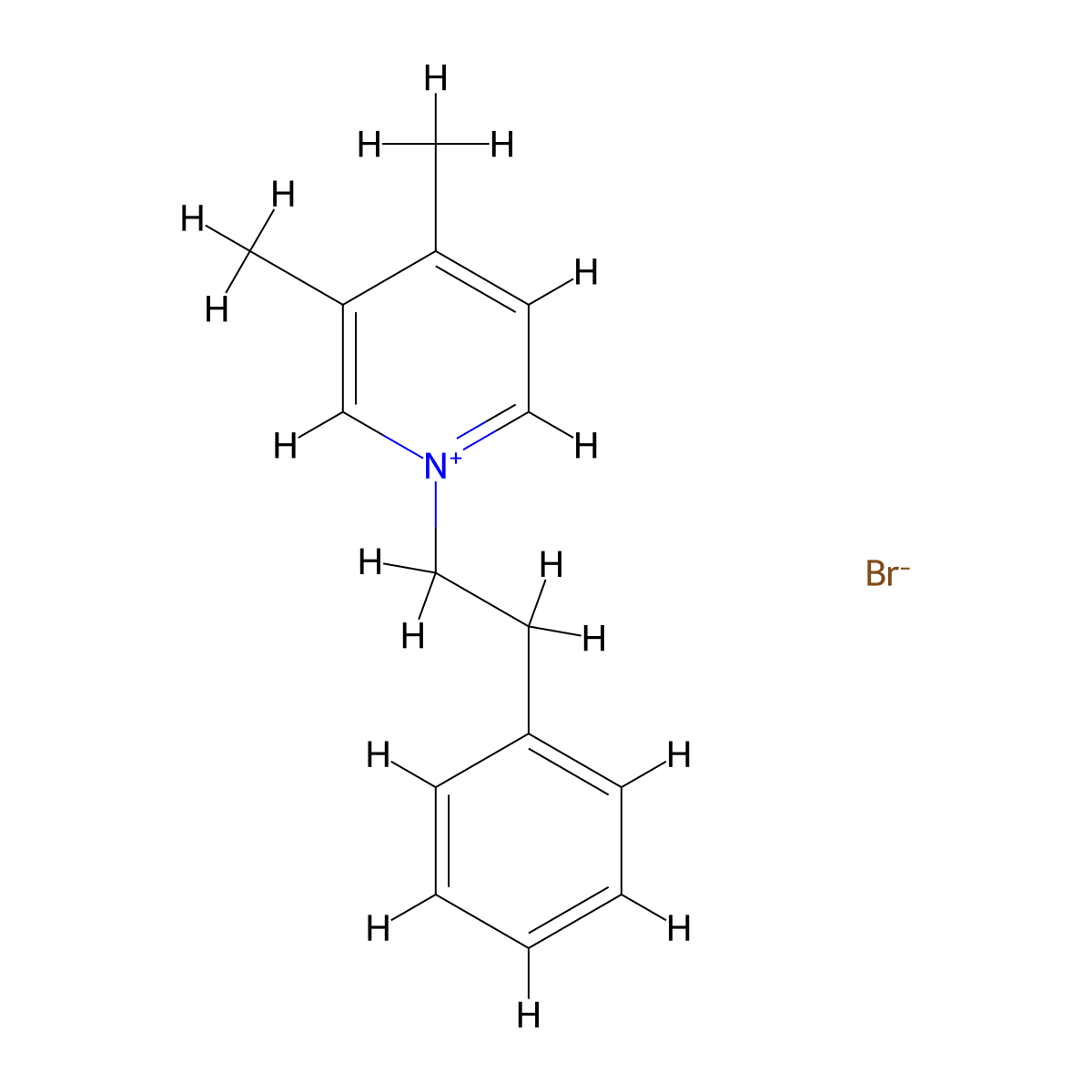 3,4-Dimethyl-1-(2-phenylethyl)pyridin-1-ium bromide molecular structure, CAS 102-64-7