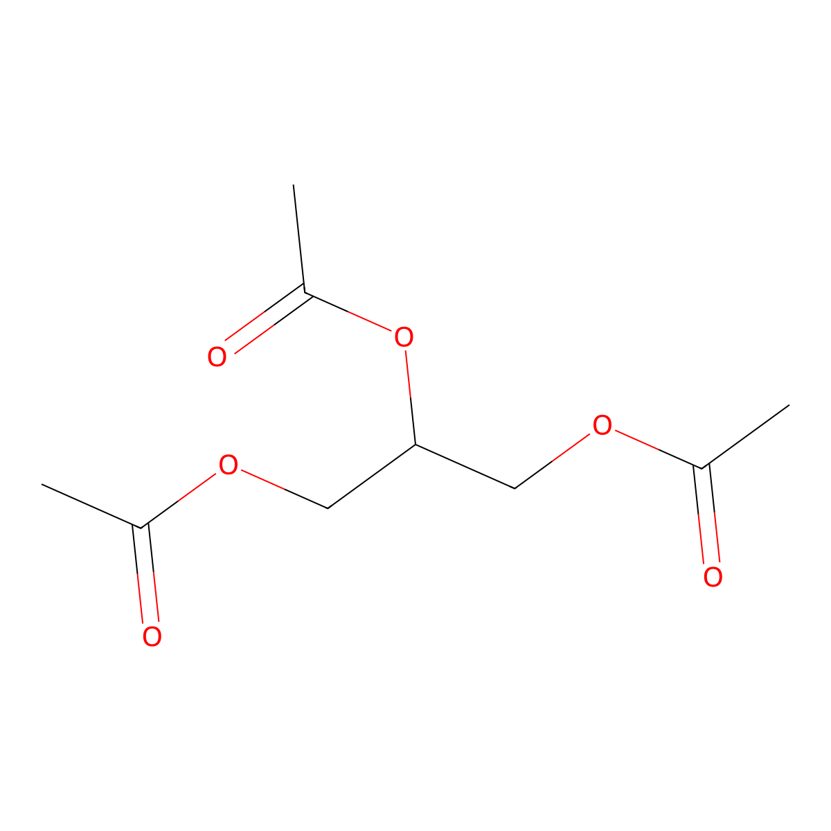 Triacetin molecular structure, CAS 102-76-1