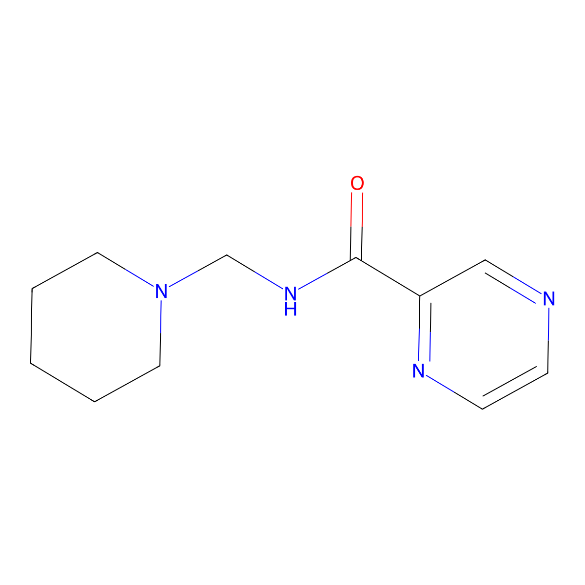 Pyrazinecarboxamide, N-(piperidinomethyl)- molecular structure, CAS 1020-20-8
