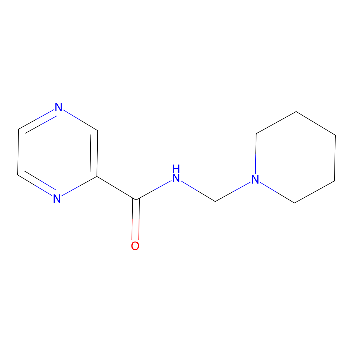 Pyrazinecarboxamide, N-(piperidinomethyl)- molecular structure, CAS 1020-20-8