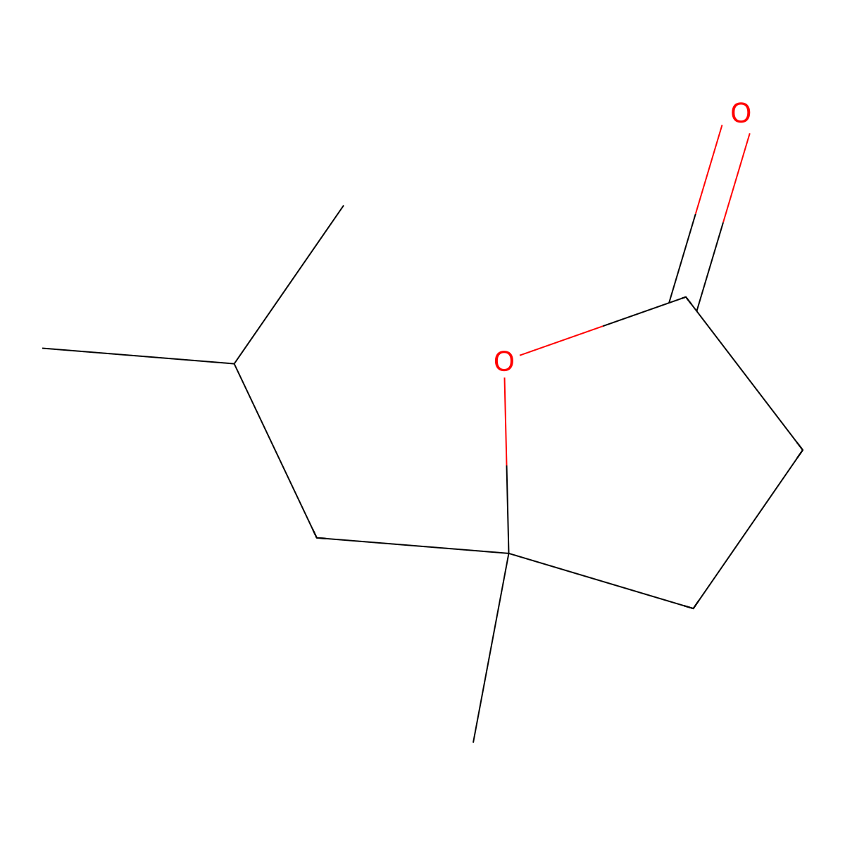 2(3H)-Furanone, dihydro-5-methyl-5-(2-methylpropyl)- molecular structure, CAS 10200-21-2