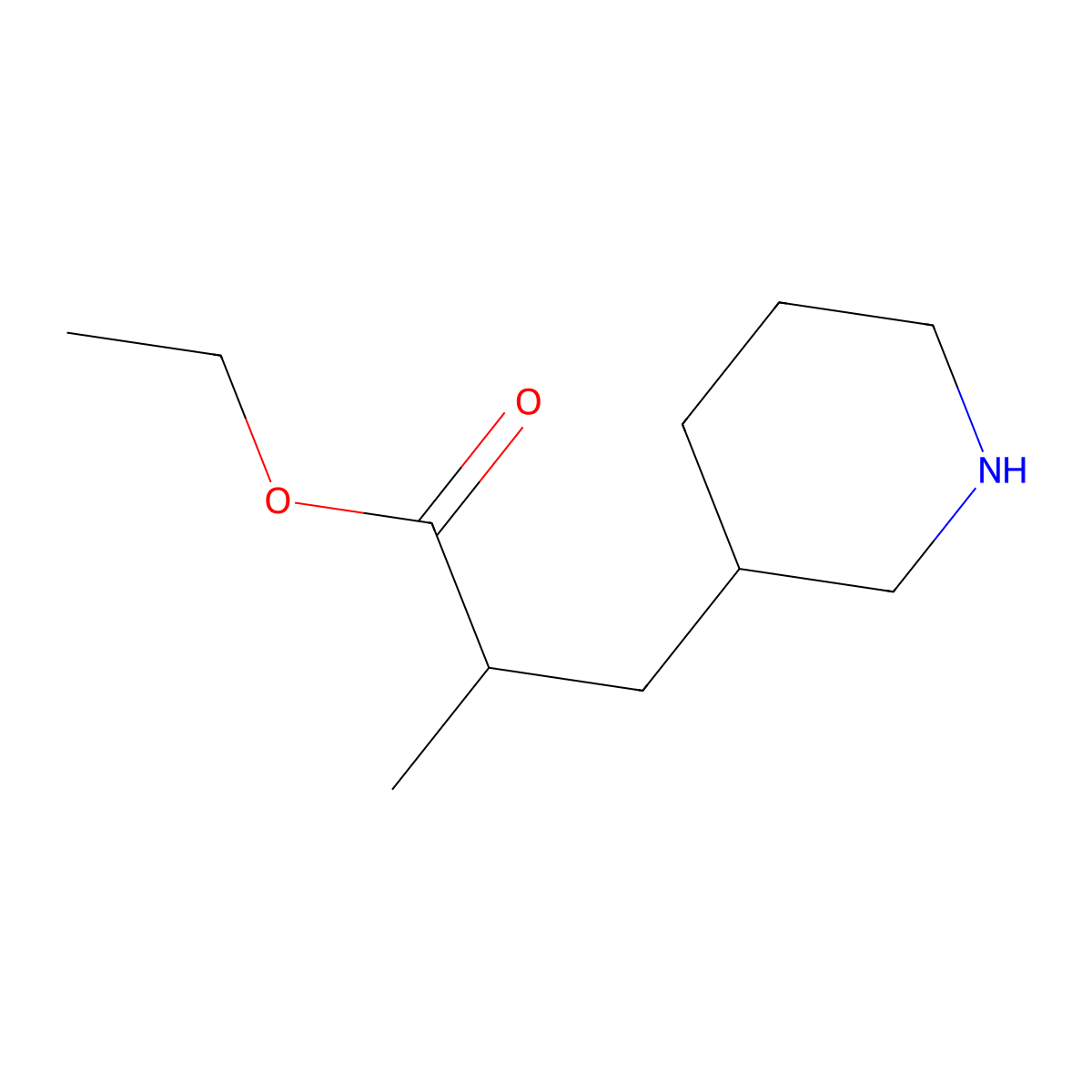 Ethyl 2-methyl-3-(piperidin-3-yl)propanoate molecular structure, CAS 1020032-86-3