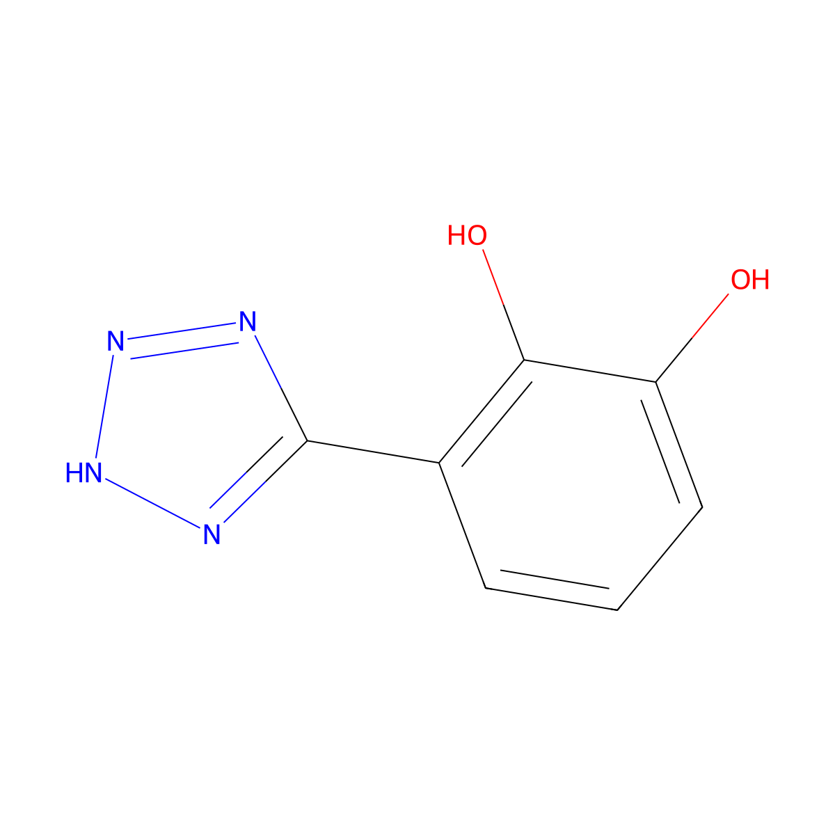 1,2-Benzenediol, 3-(1H-1,2,3,4-tetrazol-5-yl)- molecular structure, CAS 1020046-26-7