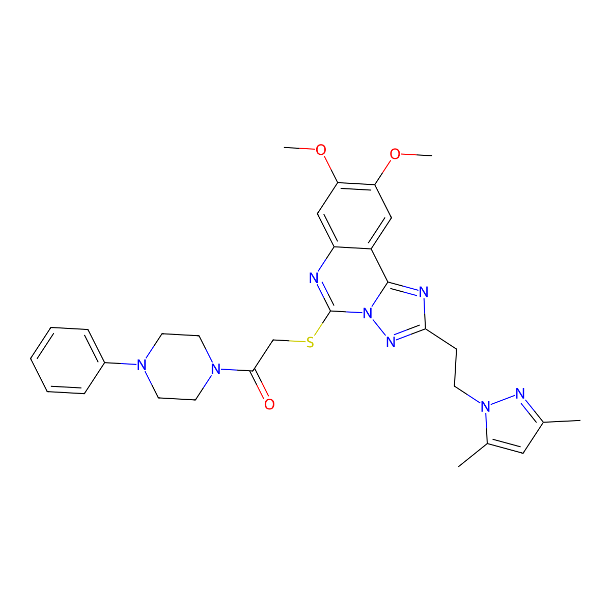 2-[2-(3,5-dimethyl-1H-pyrazol-1-yl)ethyl]-8,9-dimethoxy-5-{[2-oxo-2-(4-phenylpiperazin-1-yl)ethyl]thio}[1,2,4]triazolo[1,5-c]quinazoline molecular structure, CAS 1020048-10-5
