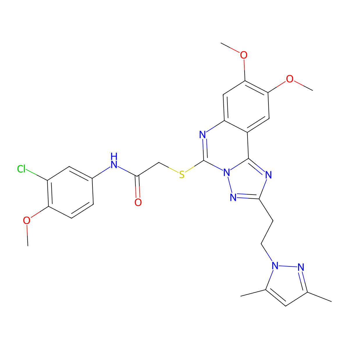 N-(3-chloro-4-methoxyphenyl)-2-((2-(2-(3,5-dimethyl-1H-pyrazol-1-yl)ethyl)-8,9-dimethoxy-[1,2,4]triazolo[1,5-c]quinazolin-5-yl)thio)acetamide molecular structure, CAS 1020048-17-2