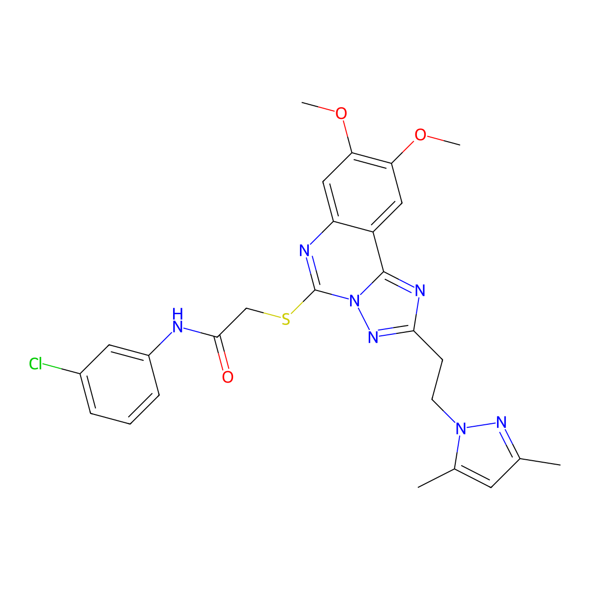 N-(3-chlorophenyl)-2-((2-(2-(3,5-dimethyl-1H-pyrazol-1-yl)ethyl)-8,9-dimethoxy-[1,2,4]triazolo[1,5-c]quinazolin-5-yl)thio)acetamide molecular structure, CAS 1020048-19-4