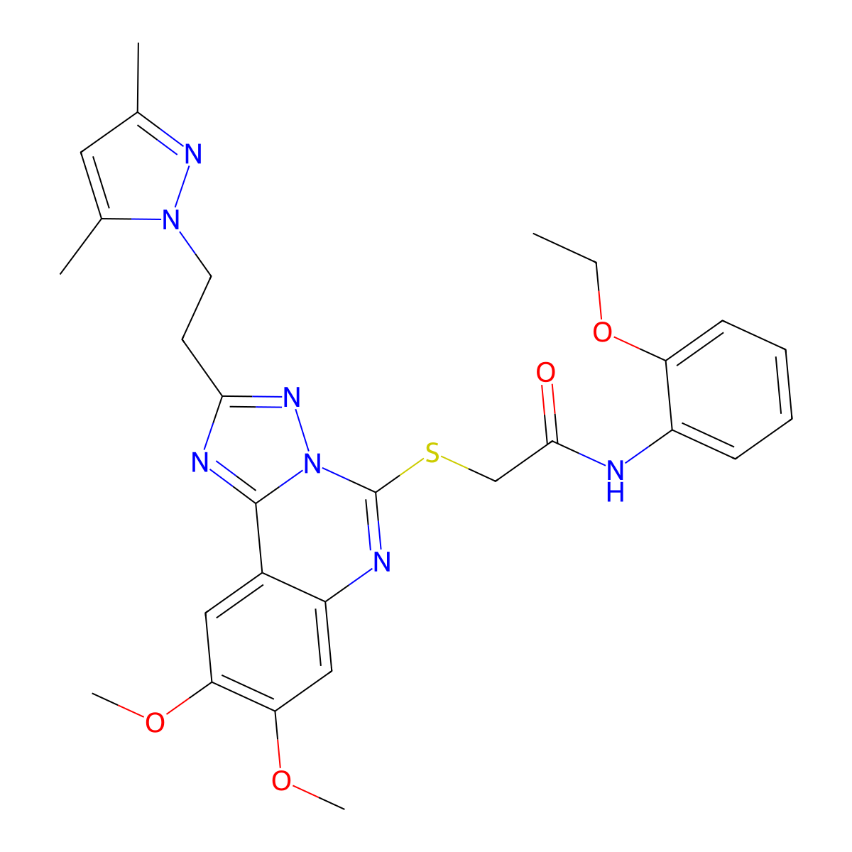 2-((2-(2-(3,5-dimethyl-1H-pyrazol-1-yl)ethyl)-8,9-dimethoxy-[1,2,4]triazolo[1,5-c]quinazolin-5-yl)thio)-N-(2-ethoxyphenyl)acetamide molecular structure, CAS 1020048-21-8