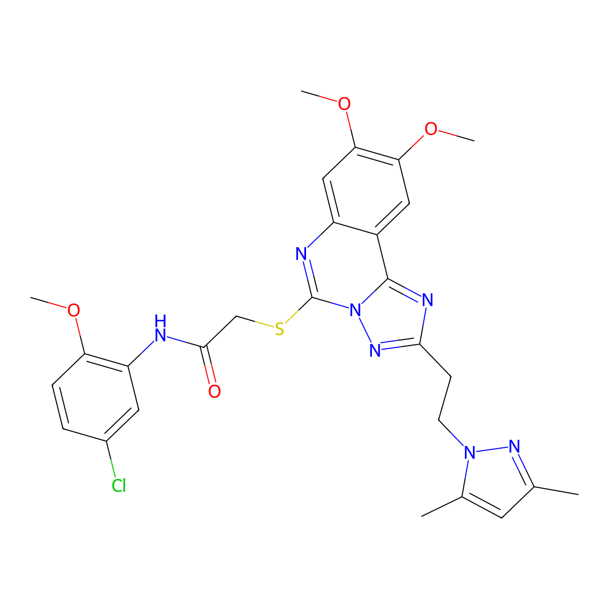N-(5-chloro-2-methoxyphenyl)-2-((2-(2-(3,5-dimethyl-1H-pyrazol-1-yl)ethyl)-8,9-dimethoxy-[1,2,4]triazolo[1,5-c]quinazolin-5-yl)thio)acetamide molecular structure, CAS 1020048-23-0