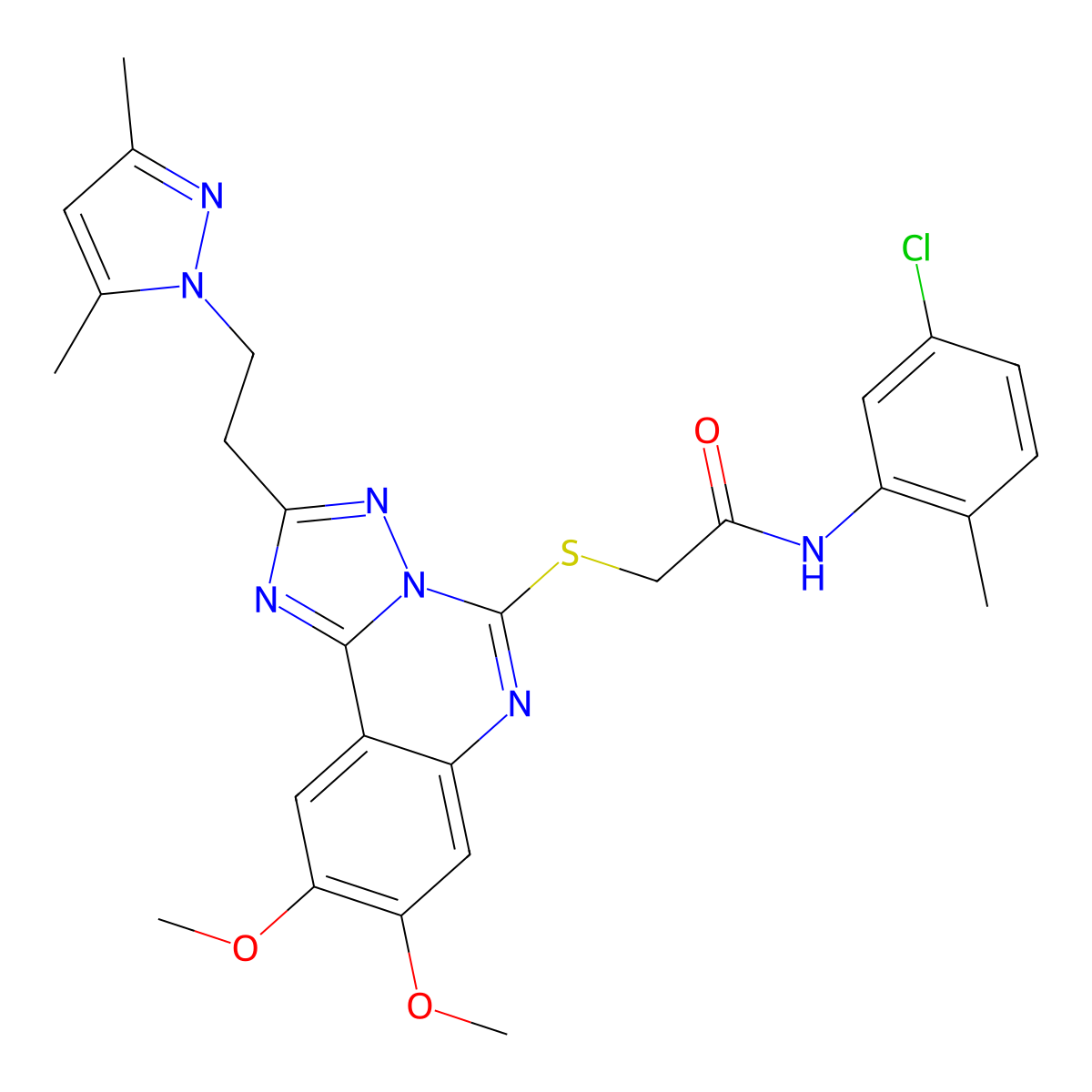 N-(5-chloro-2-methylphenyl)-2-((2-(2-(3,5-dimethyl-1H-pyrazol-1-yl)ethyl)-8,9-dimethoxy-[1,2,4]triazolo[1,5-c]quinazolin-5-yl)thio)acetamide molecular structure, CAS 1020048-25-2
