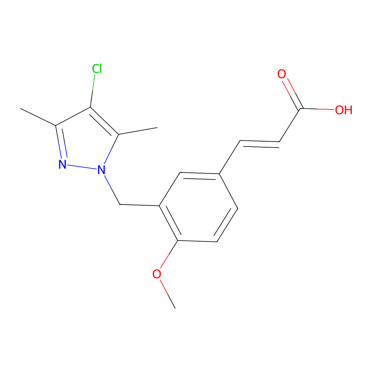 3-(3-((4-Chloro-3,5-dimethyl-1H-pyrazol-1-yl)methyl)-4-methoxyphenyl)acrylic acid molecular structure, CAS 1020050-88-7