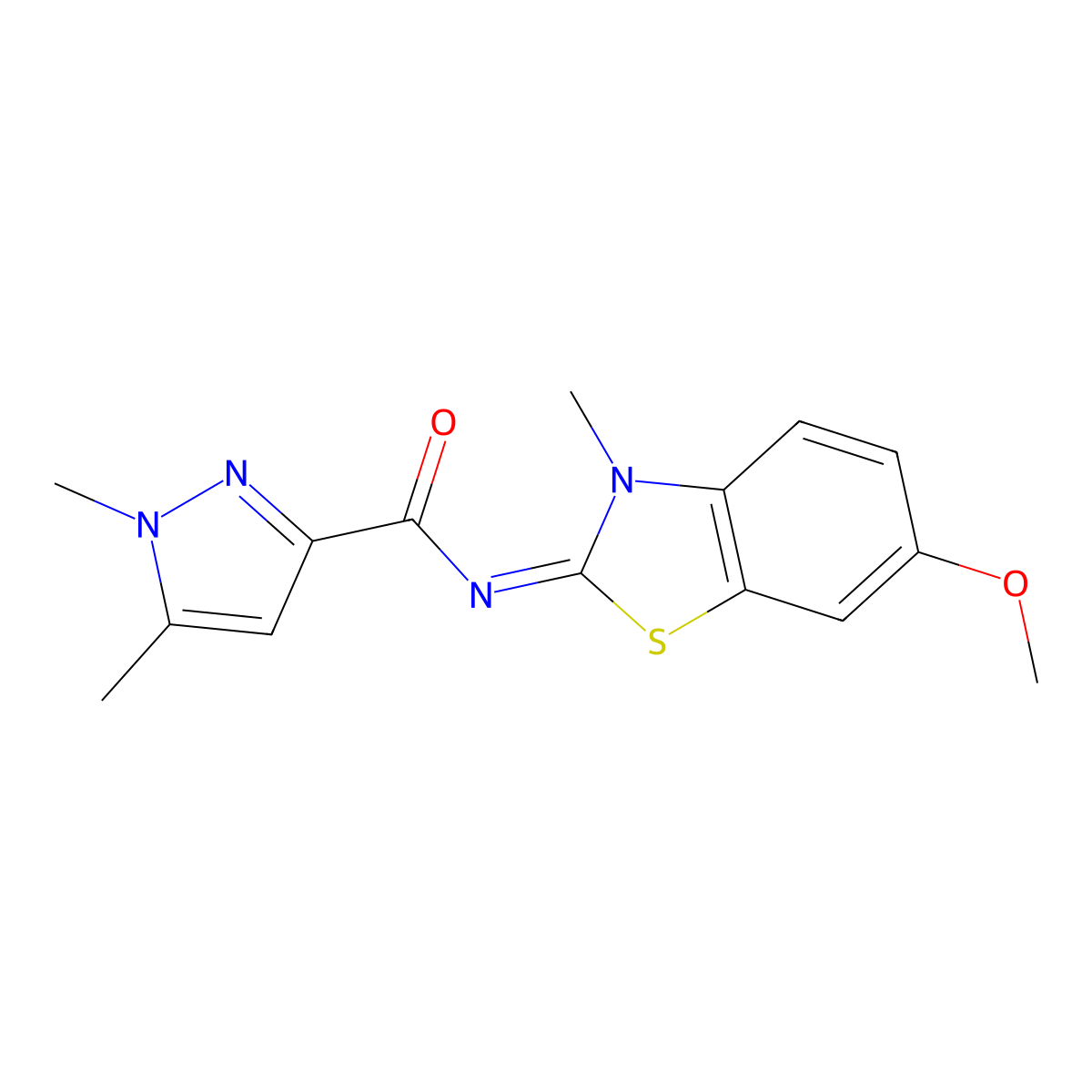 N-(6-methoxy-3-methylbenzo[d]thiazol-2(3H)-ylidene)-1,5-dimethyl-1H-pyrazole-3-carboxamide molecular structure, CAS 1020051-62-0