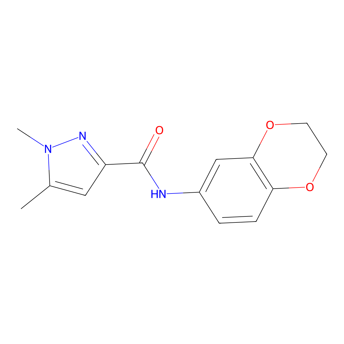 N-(2,3-dihydrobenzo[b][1,4]dioxin-6-yl)-1,5-dimethyl-1H-pyrazole-3-carboxamide molecular structure, CAS 1020051-65-3