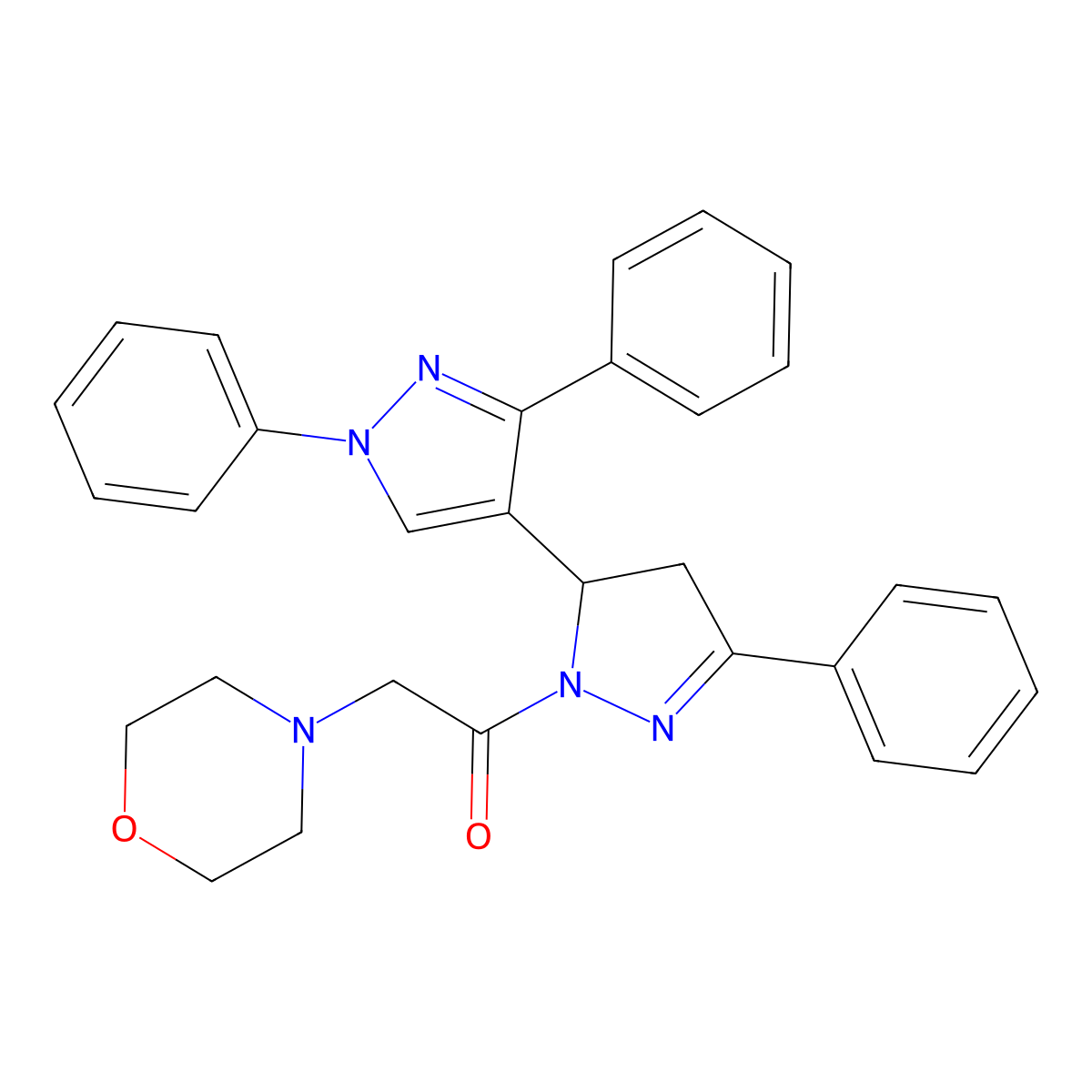 2-morpholino-1-(1',3',5-triphenyl-3,4-dihydro-1'H,2H-[3,4'-bipyrazol]-2-yl)ethanone molecular structure, CAS 1020051-87-9