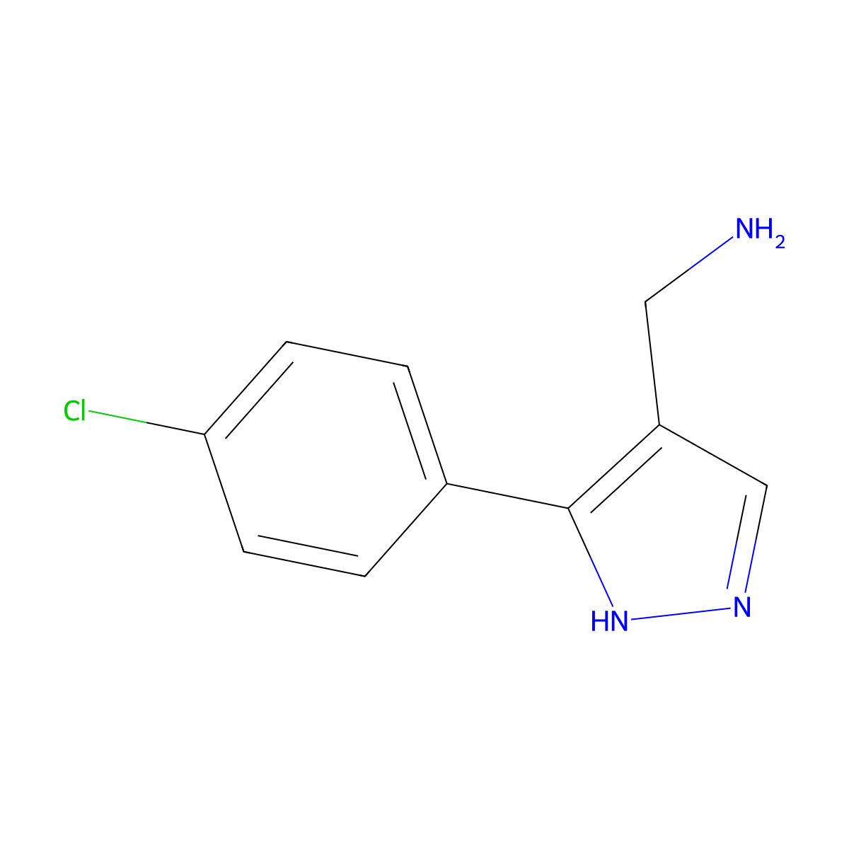 C-[3-(4-Chloro-phenyl)-1H-pyrazol-4-yl]-methylamine molecular structure, CAS 1020052-19-0