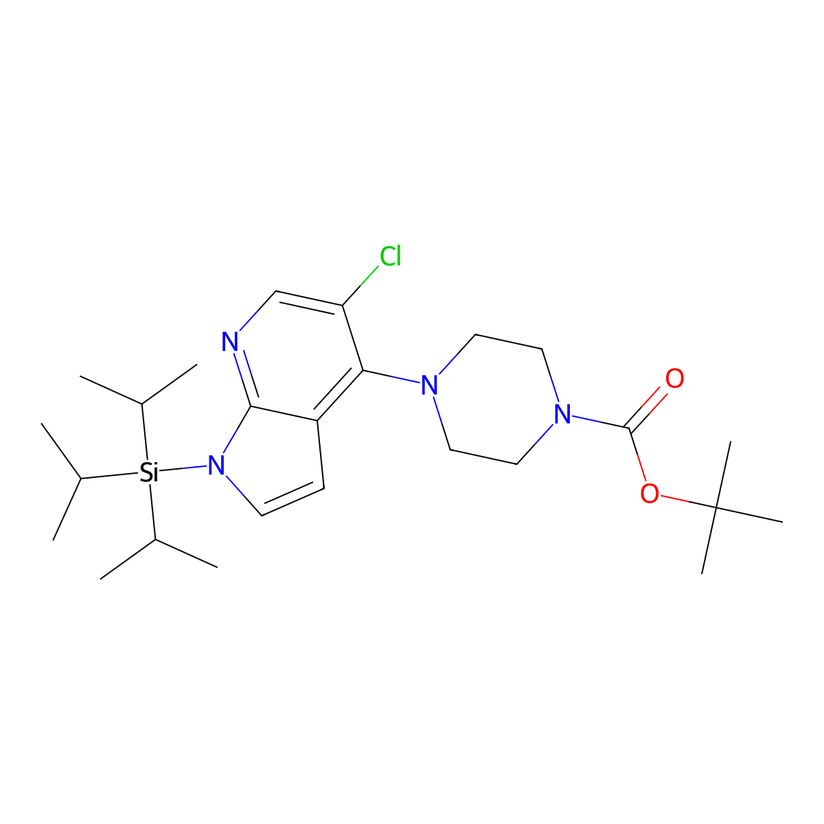 tert-Butyl 4-(5-chloro-1-(triisopropylsilyl)-1H-pyrrolo[2,3-b]pyridin-4-yl)piperazine-1-carboxylate molecular structure, CAS 1020056-95-4