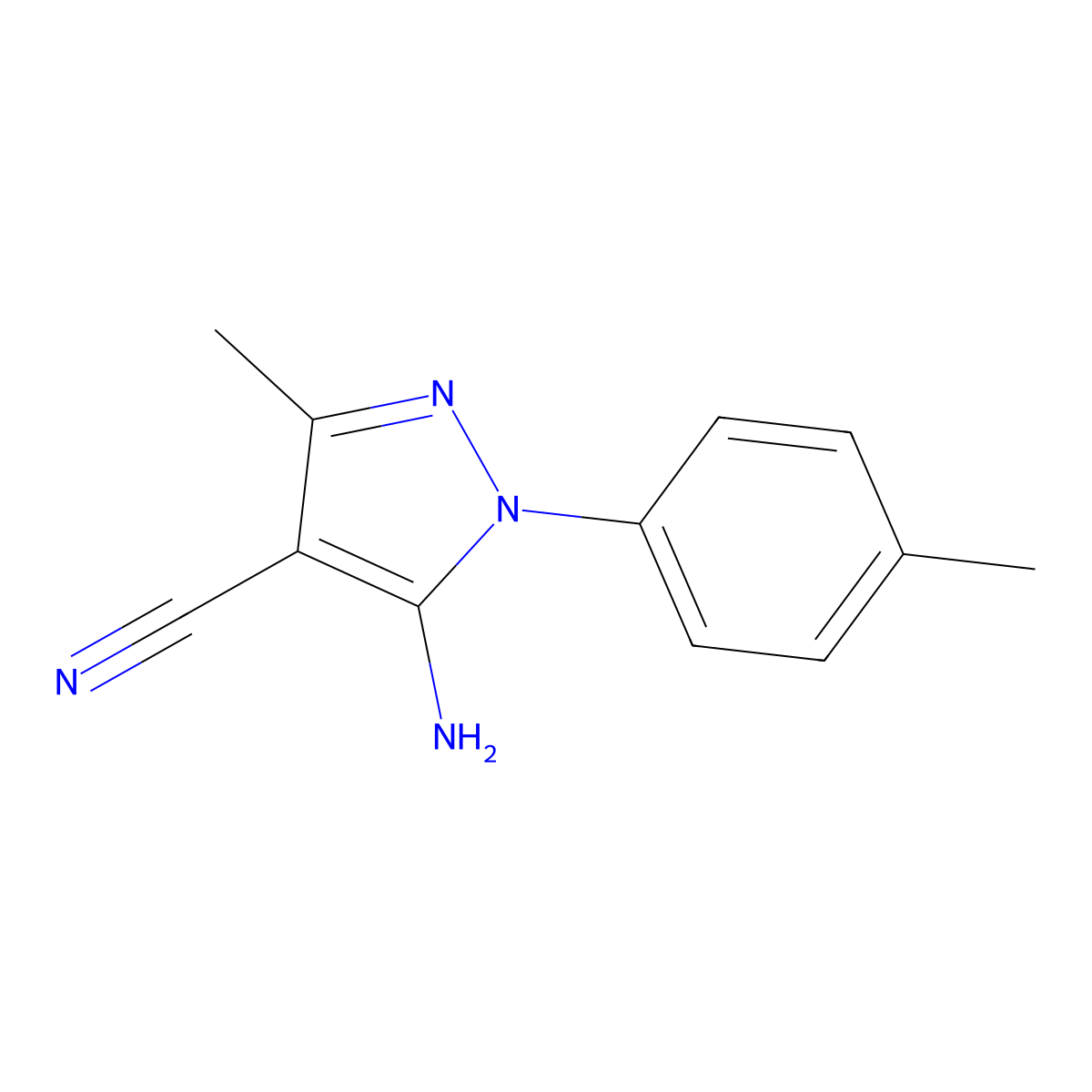 5-Amino-3-methyl-1-(4-methylphenyl)-1H-pyrazole-4-carbonitrile molecular structure, CAS 1020058-12-1