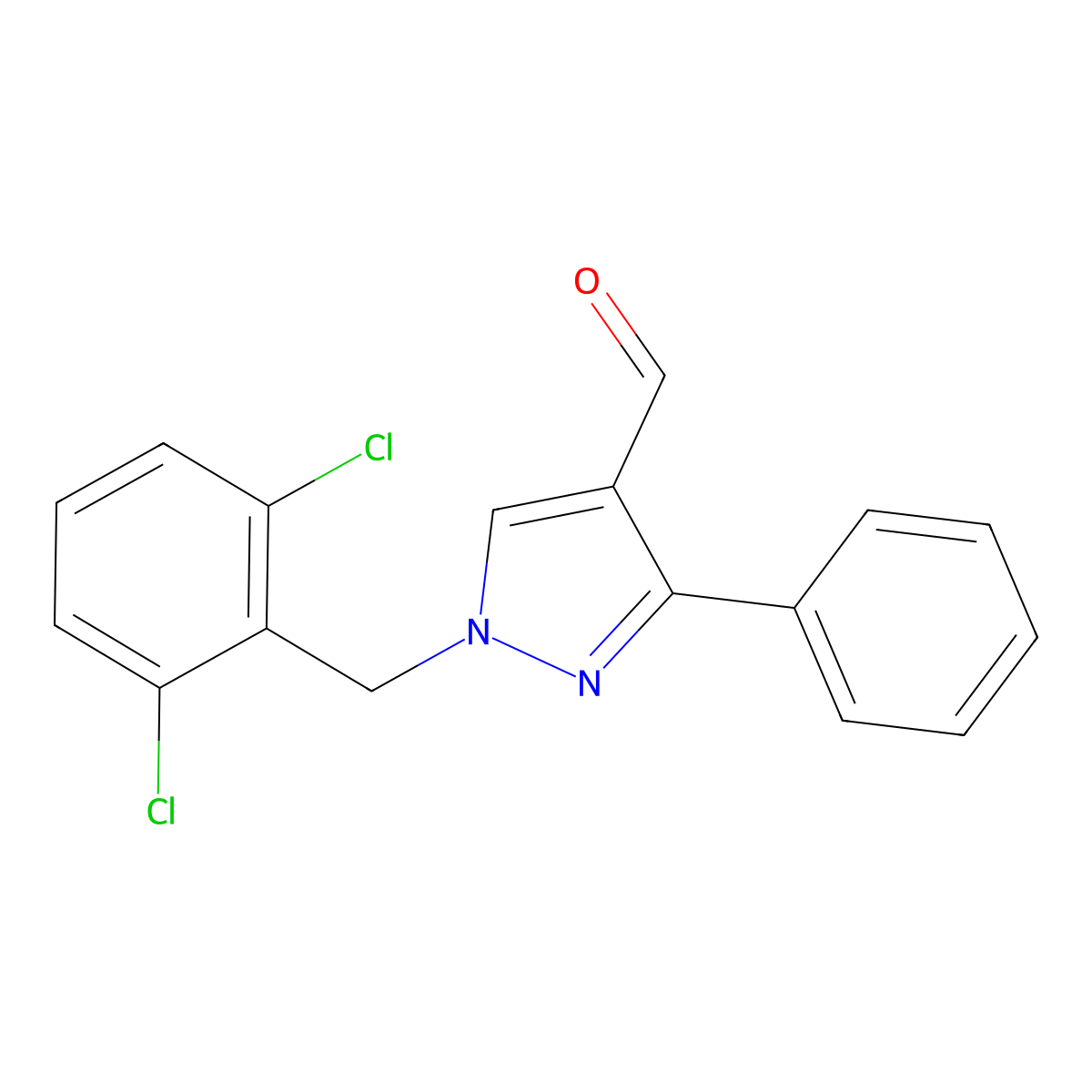 1-(2,6-dichlorobenzyl)-3-phenyl-1H-pyrazole-4-carbaldehyde molecular structure, CAS 1020149-18-1