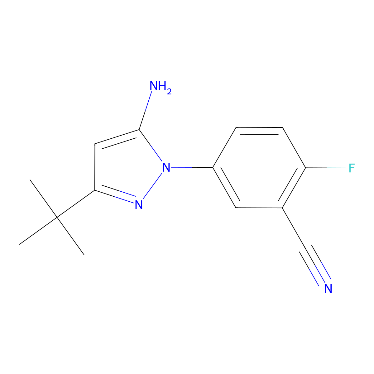 5-(5-Amino-3-(tert-butyl)-1h-pyrazol-1-yl)-2-fluorobenzonitrile molecular structure, CAS 1020173-97-0