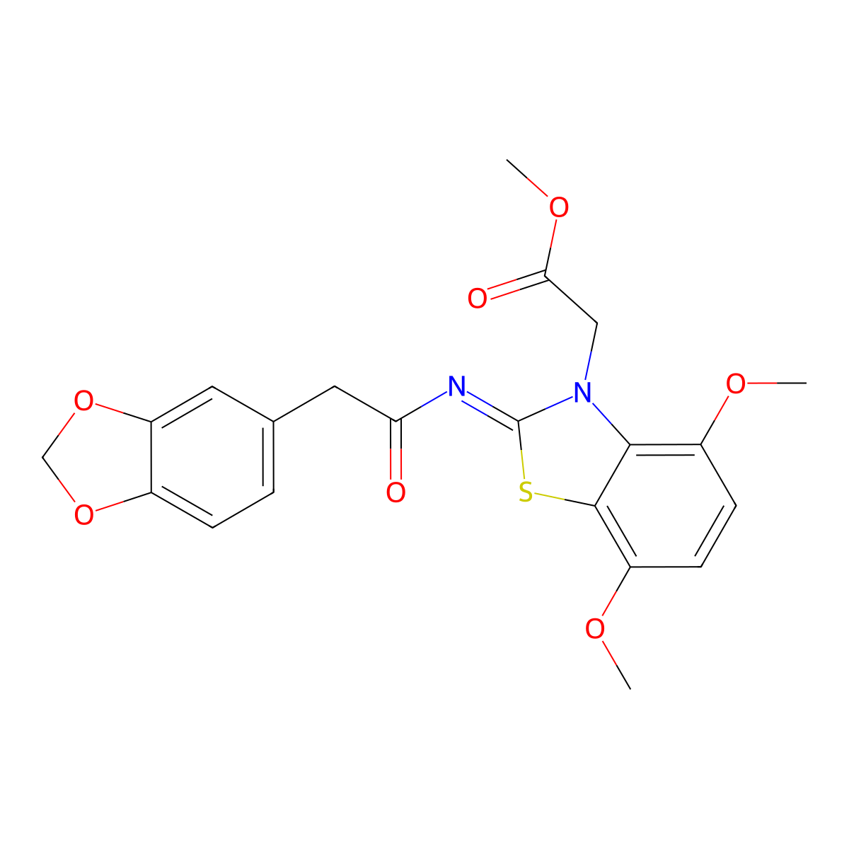 (E)-methyl 2-(2-((2-(benzo[d][1,3]dioxol-5-yl)acetyl)imino)-4,7-dimethoxybenzo[d]thiazol-3(2H)-yl)acetate molecular structure, CAS 1020229-63-3