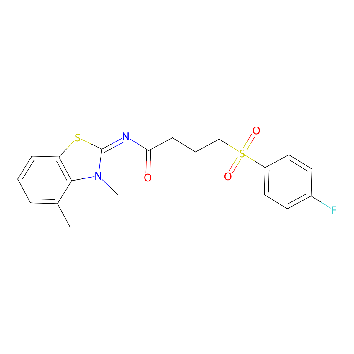 (E)-N-(3,4-dimethylbenzo[d]thiazol-2(3H)-ylidene)-4-((4-fluorophenyl)sulfonyl)butanamide molecular structure, CAS 1020233-63-9
