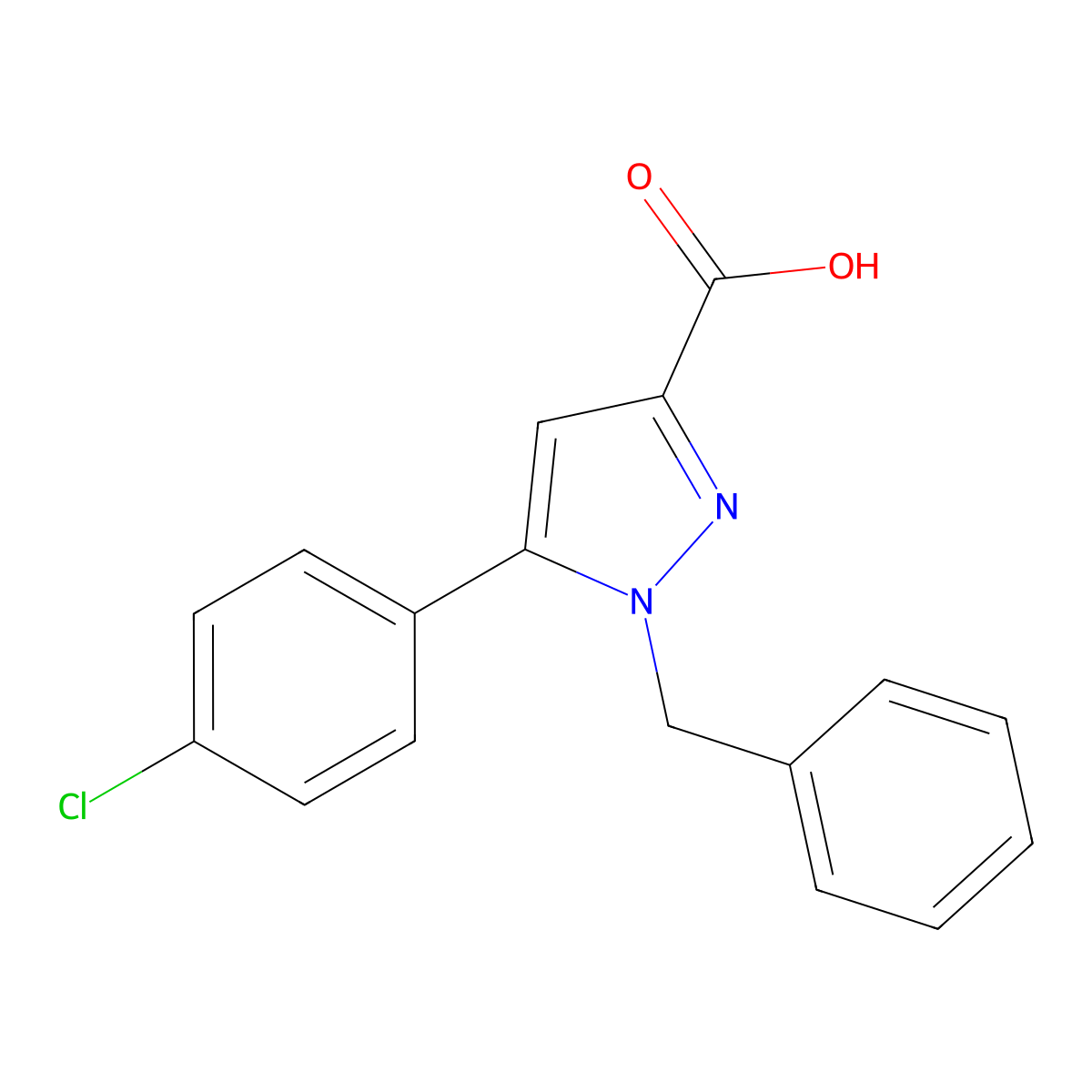 1-Benzyl-5-(4-chlorophenyl)-1H-pyrazole-3-carboxylic acid molecular structure, CAS 1020236-01-4