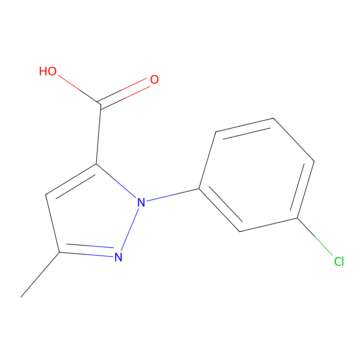 1-(3-Chlorophenyl)-3-methyl-1H-pyrazole-5-carboxylic acid molecular structure, CAS 1020240-39-4