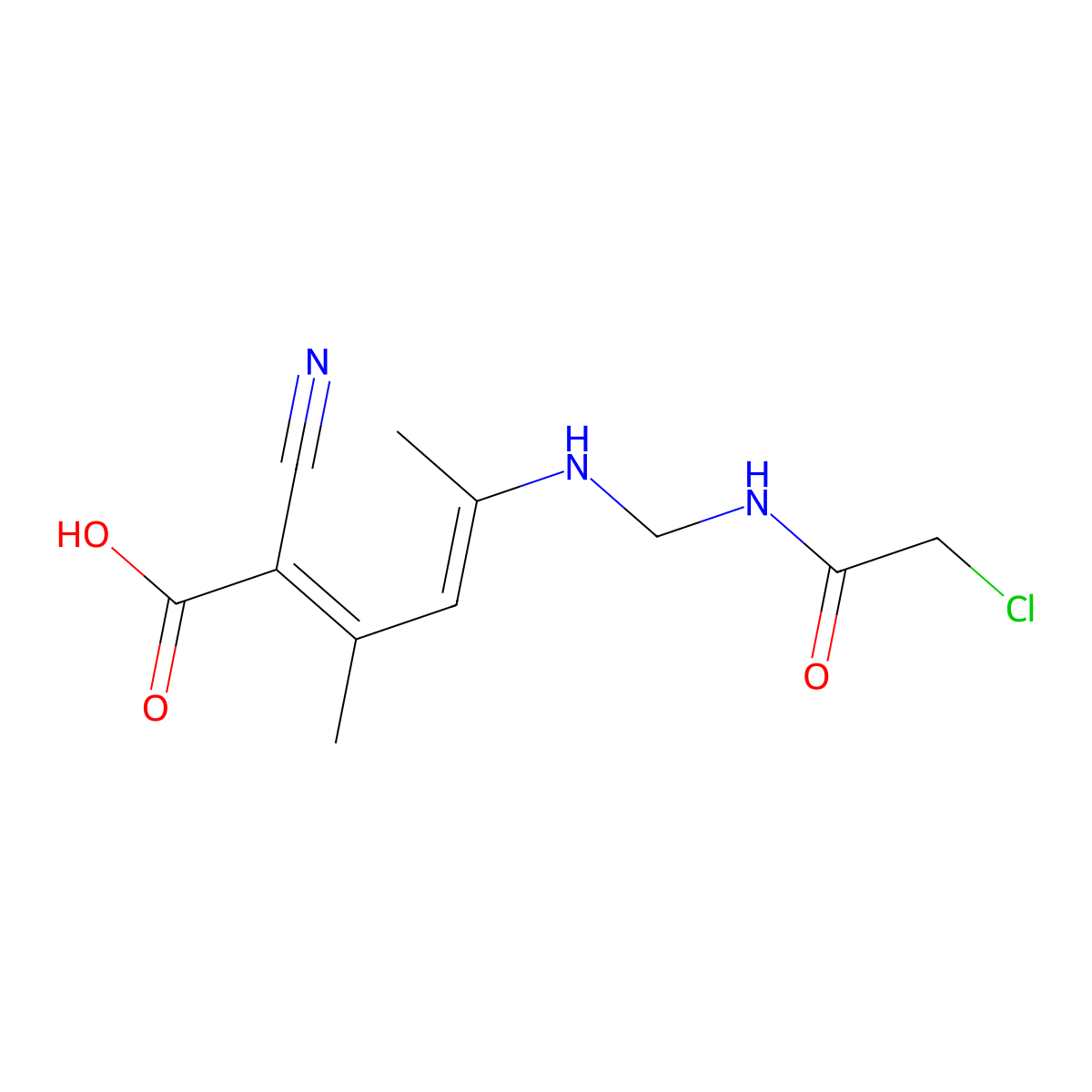 5-{[(2-Chloroacetamido)methyl]amino}-2-cyano-3-methylhexa-2,4-dienoic acid molecular structure, CAS 1020241-29-5
