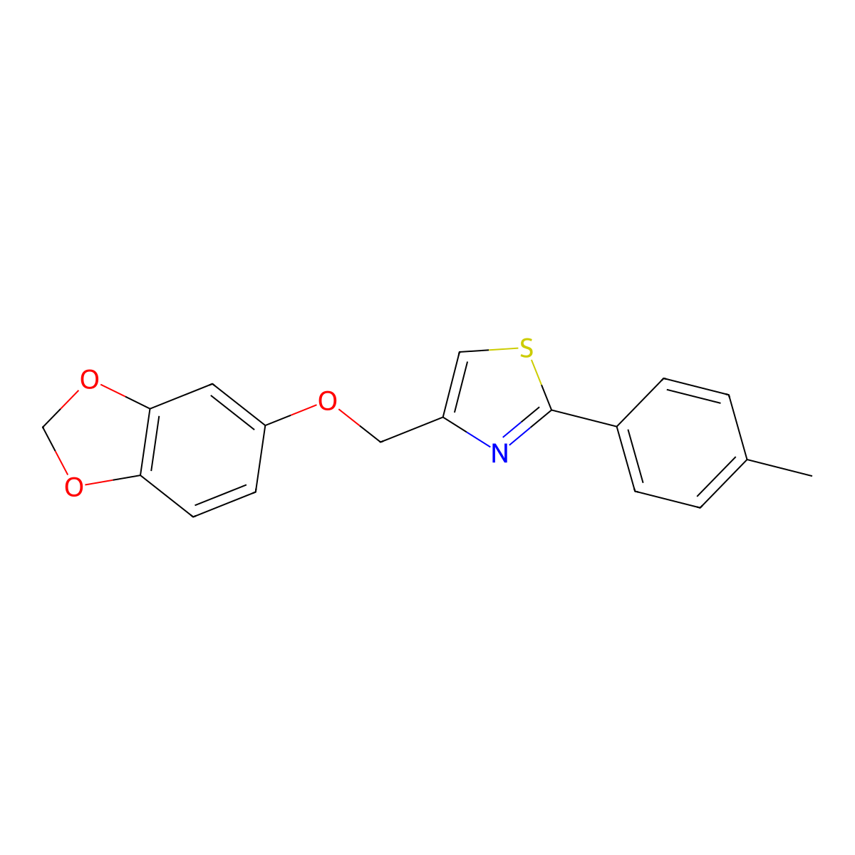4-((Benzo[d][1,3]dioxol-5-yloxy)methyl)-2-(p-tolyl)thiazole molecular structure, CAS 1020241-63-7