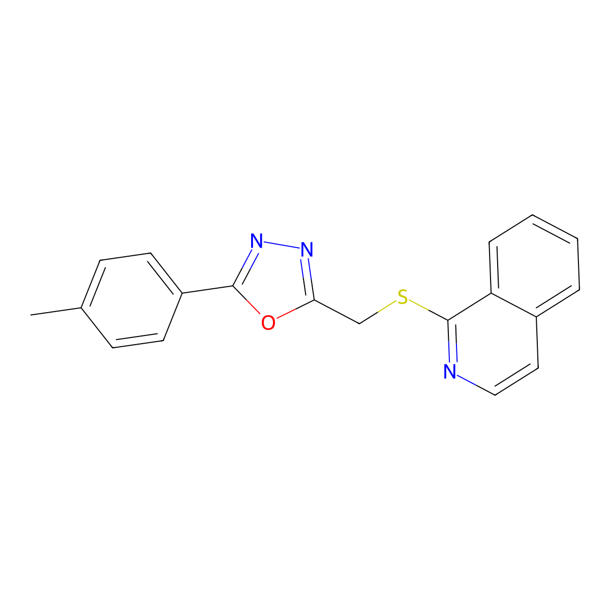 1-({[5-(4-Methylphenyl)-1,3,4-oxadiazol-2-yl]methyl}sulfanyl)isoquinoline molecular structure, CAS 1020242-16-3