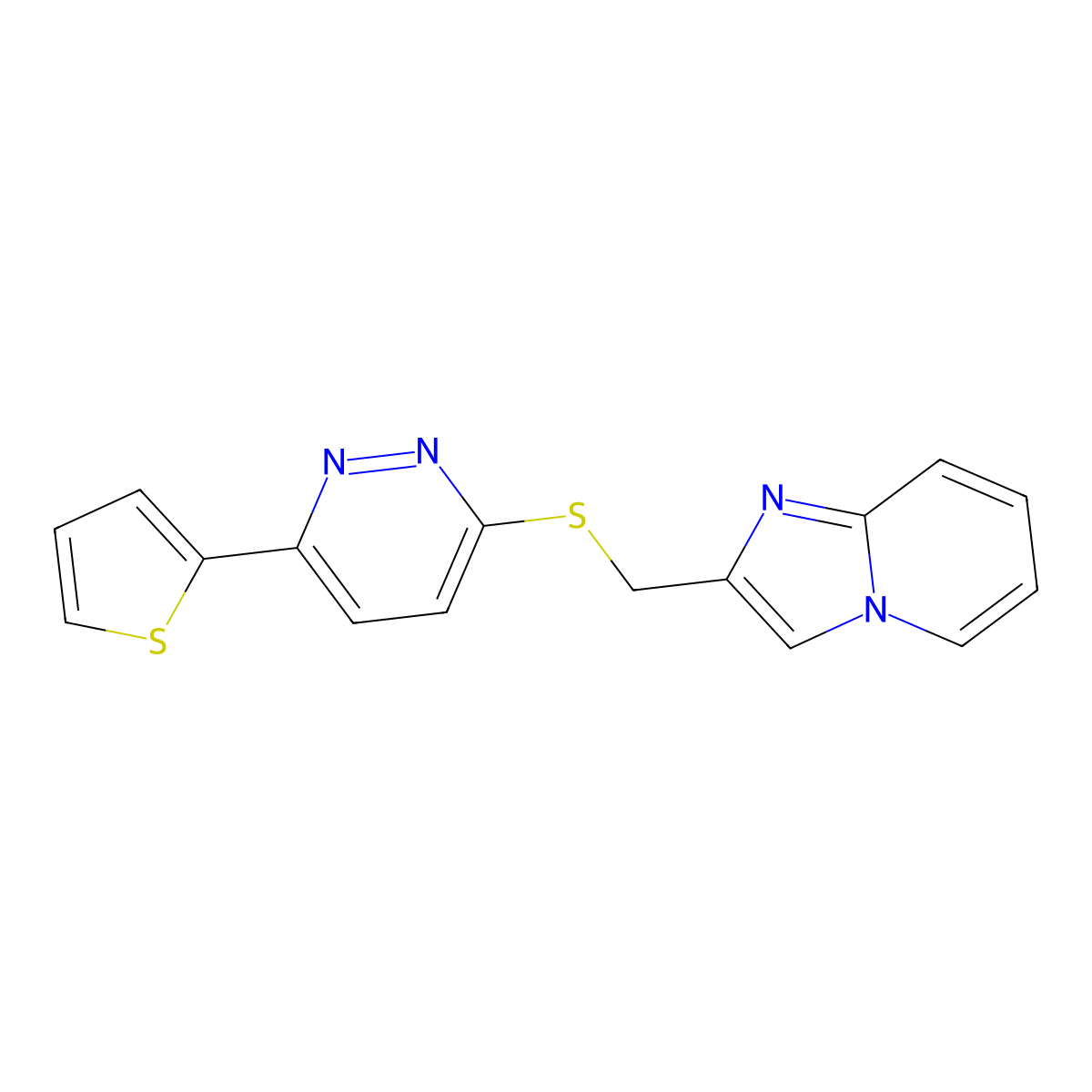 2-(((6-(Thiophen-2-yl)pyridazin-3-yl)thio)methyl)imidazo[1,2-a]pyridine molecular structure, CAS 1020242-32-3