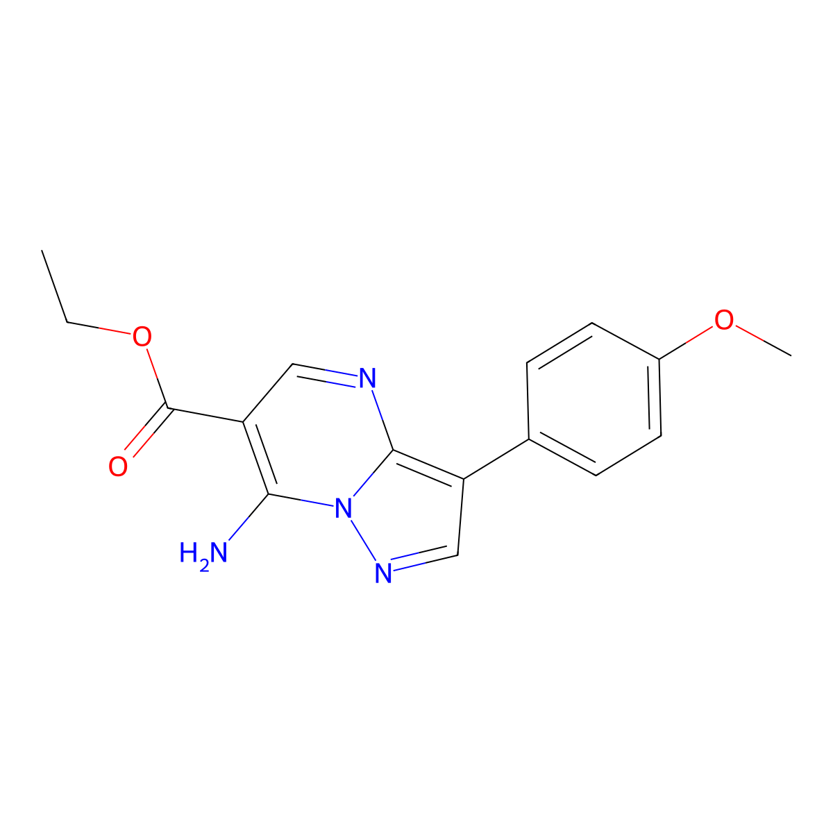 Ethyl 7-amino-3-(4-methoxyphenyl)pyrazolo[1,5-a]pyrimidine-6-carboxylate molecular structure, CAS 1020242-35-6