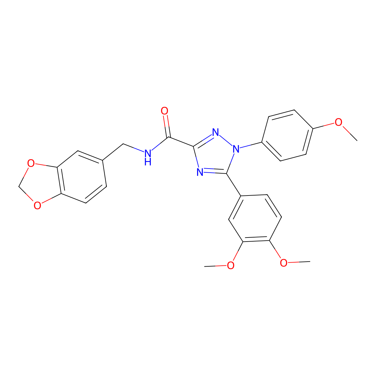 N-(1,3-benzodioxol-5-ylmethyl)-5-(3,4-dimethoxyphenyl)-1-(4-methoxyphenyl)-1H-1,2,4-triazole-3-carboxamide molecular structure, CAS 1020242-39-0