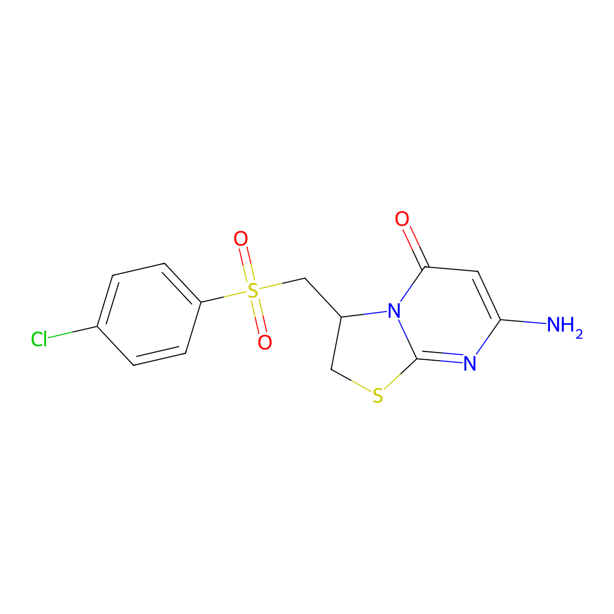 7-amino-3-{[(4-chlorophenyl)sulfonyl]methyl}-2,3-dihydro-5H-[1,3]thiazolo[3,2-a]pyrimidin-5-one molecular structure, CAS 1020242-77-6